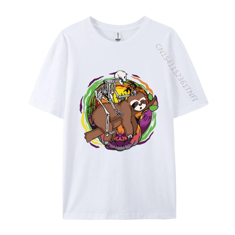 Skeleton Riding Sloth Lazy Halloween TShirt Hot Sale Boy Tops T Shirt Printed On Tshirts Cotton T Shirts For Unisex