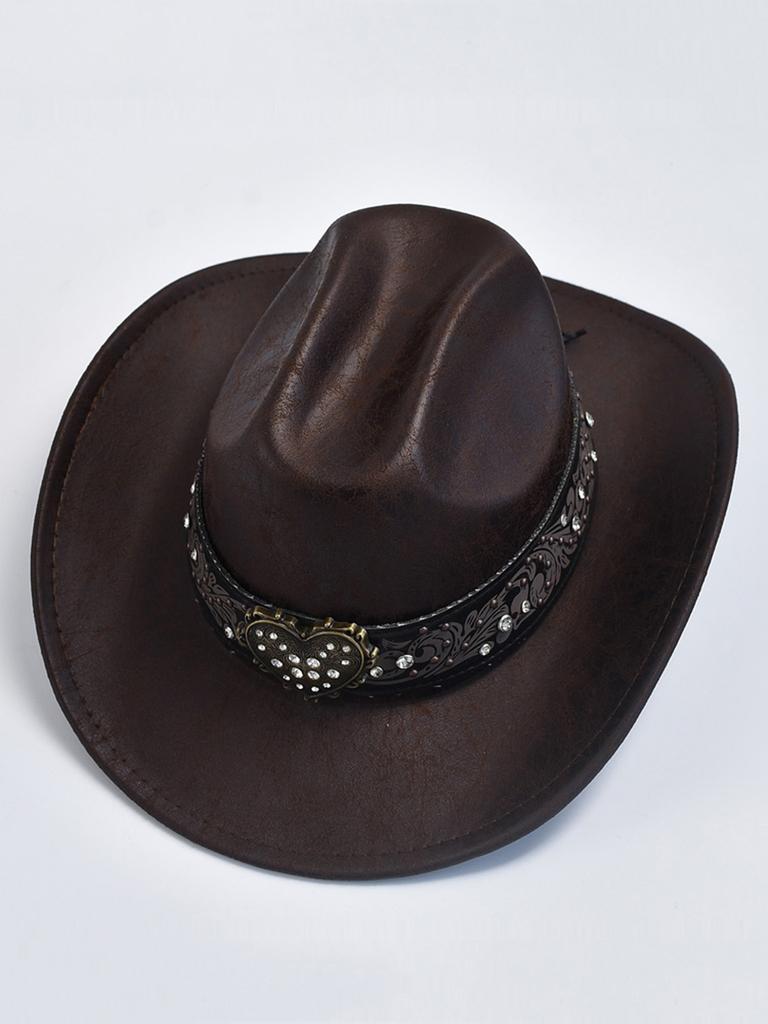 Pălării de cowboy occidentale din piele artificială PU pentru femei, pălărie de jazz vintage pentru cowgirl