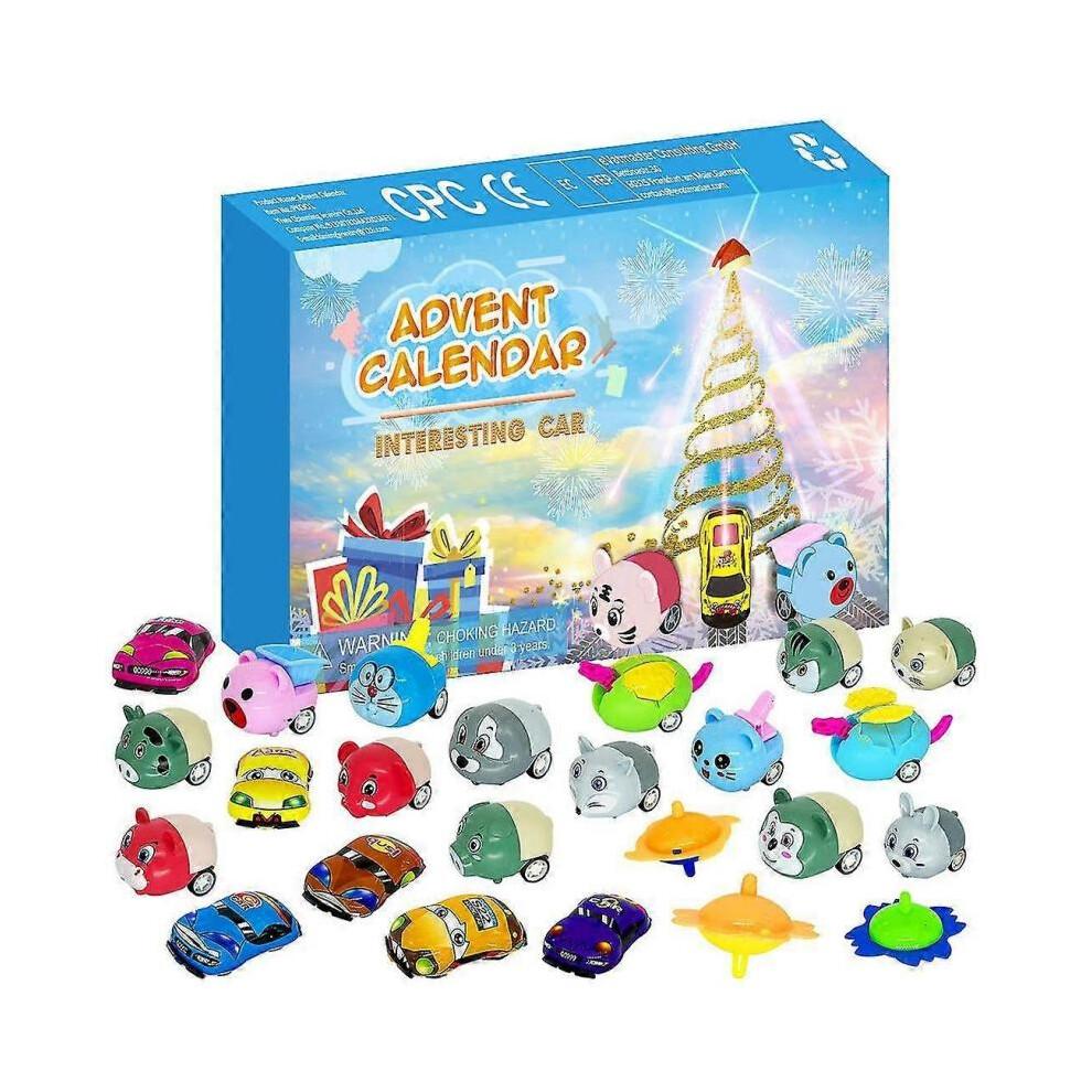 (Animal Pull Back Car)Countdown Christmas Blind Box Children's Animal World Toy Blind Box