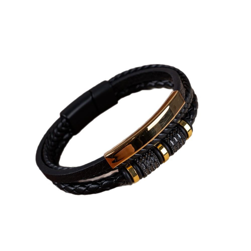 Stainless Steel Leather Rope Bracelet for Men Punk Style Hand-woven Multi-layer Braided Leather Bracelet Accessories