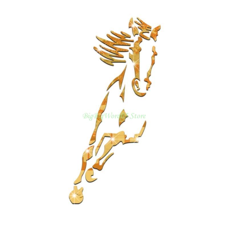 

24TE Horse Pattern Acrylic Mirror Wall Decor Family 3D Wall Sticker Decor Exquisite Design for Wedding Room золотой