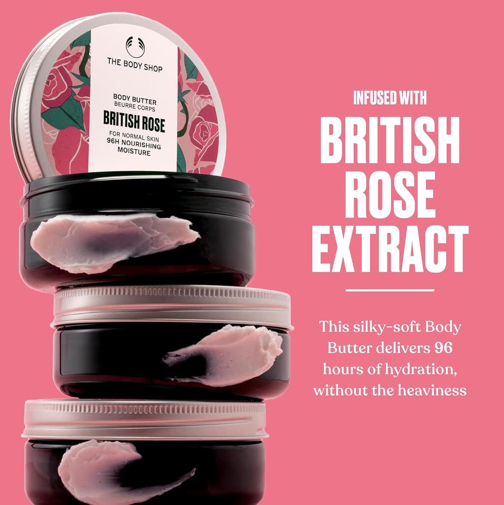 The Body Shop British Rose Body Butter 200 ml Long-Lasting Deep Moisture Non-Greasy Cream For Soft Smooth Normal Skin