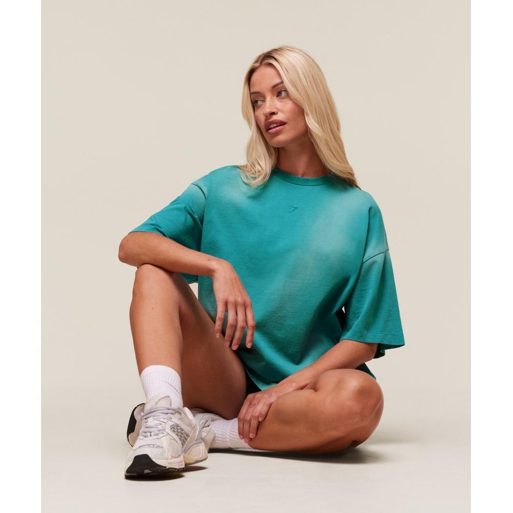 Gymshark Summer Tie Dye Graphic Oversized T shirT Jewel Teal Wash B3b1a TbvT