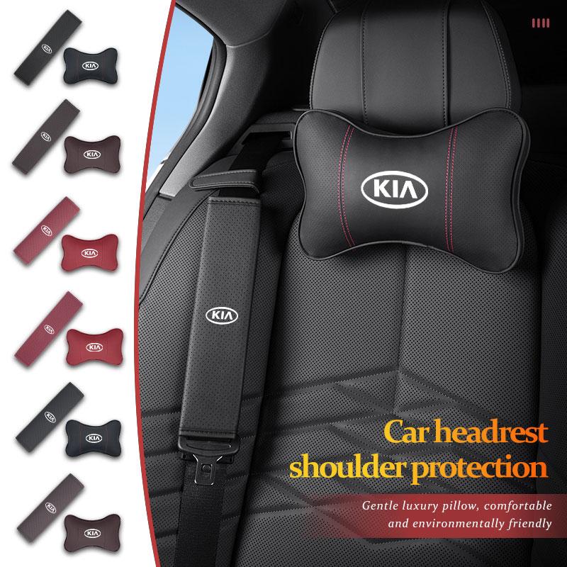 AAOI1 Car Leather Headrest Neck Pillow Seatbelt Shoulder Protection Pad Accessories For KIA K5 K2 Rio Optima Sportage Venga Sorento