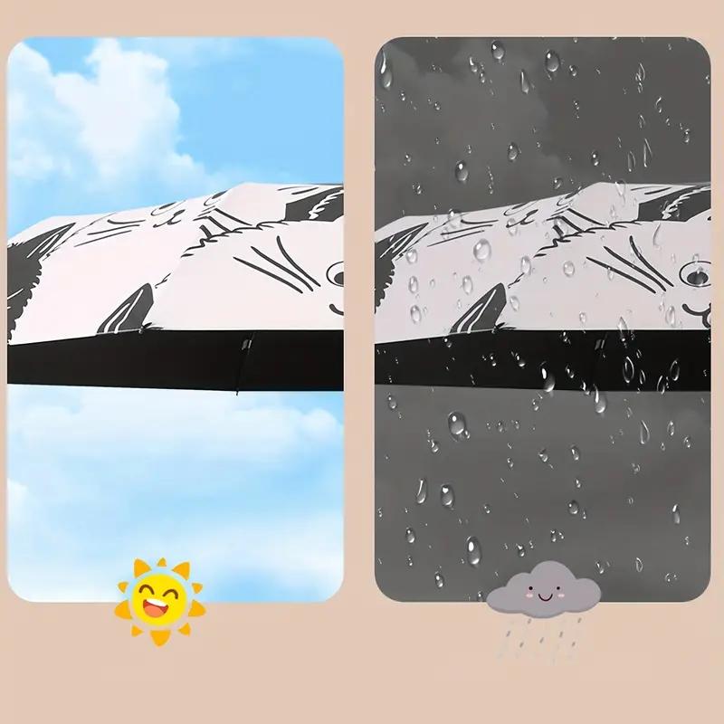 Paraguas de Gato Portátil para Lluvia y Sol de Doble Uso Paraguas Plegable Automático Revestimiento Negro Paraguas Anti UV Parasol para Niños Niñas Niños