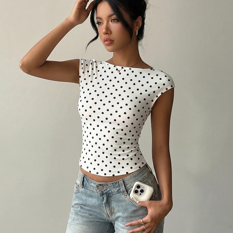 Women s Polka Dot Sleeveless Top Slim Fit Backless Summer Tank Top S
