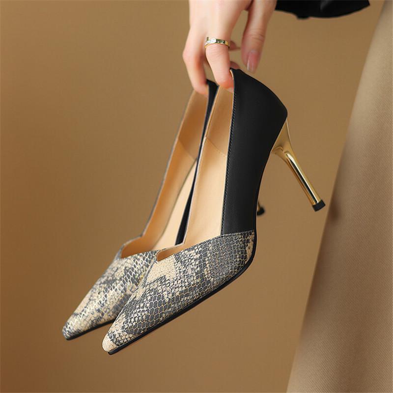 Fashion New Spring Summer Women Shoes Sheepskin Pointed Toe High Heels Women Pumps Mixed Color Shallow Loafers for Women Ladies Shoes
