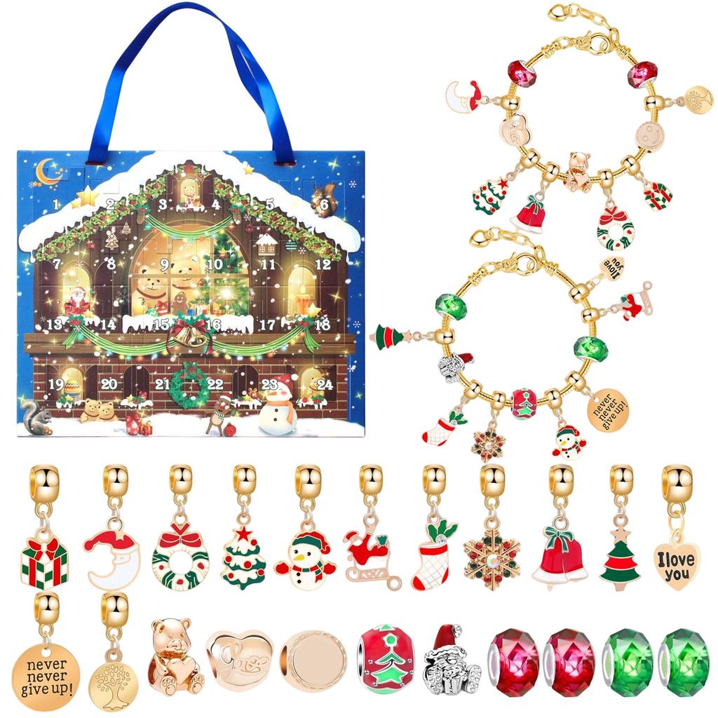 3D Stereo BlindBox Aircraft Box Christmas Bracelet DIY Crystal Beaded Alloy Jewelry SantaClaus BlindBox Children's Holiday Gift