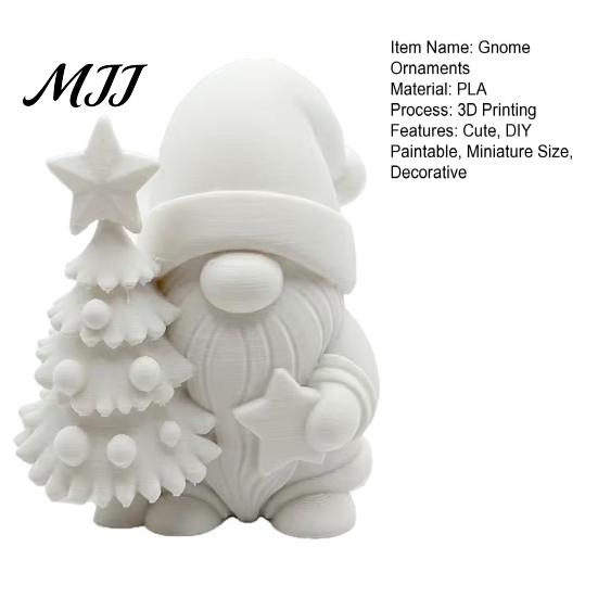 Handmade Xmas Gift Souvenirs 3D Printed Christmas Gnome Figurine, DIY Paintable Mini Hugging Small Figurines for Desktop Star & Tree, Winter