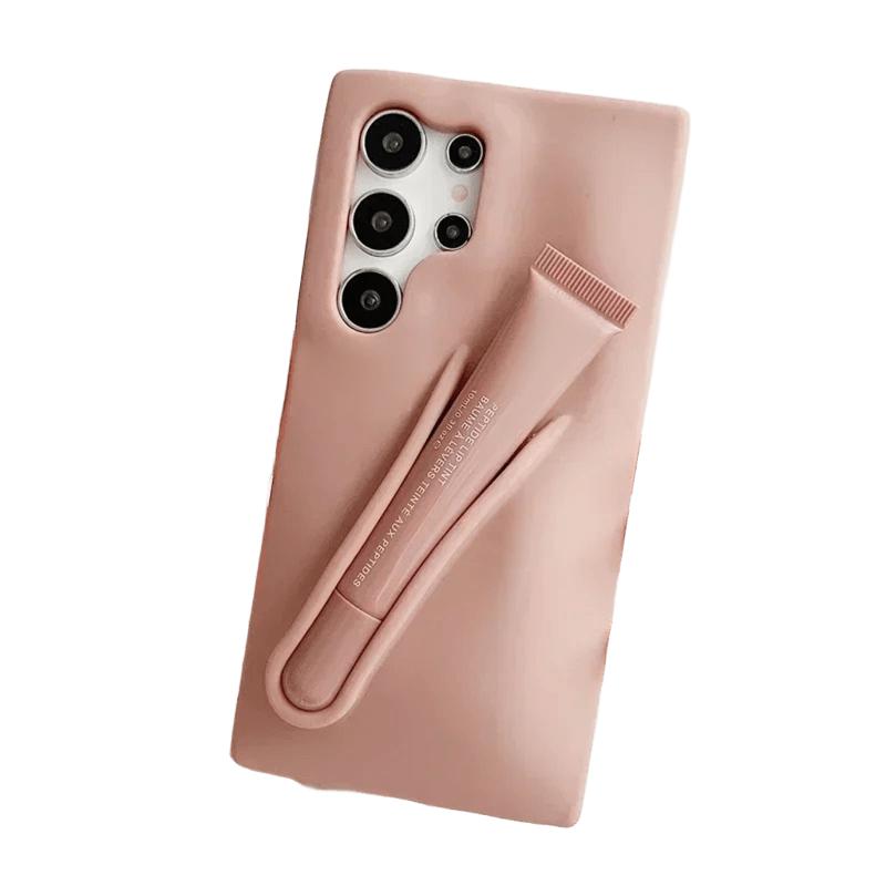 

М який силіконовий чохол JYL для Samsung Galaxy – Вбудоване відділення для помади/блиску для губ, 1 захисний чохол для телефону + 2 шт. помади Galaxy Millet бежевий