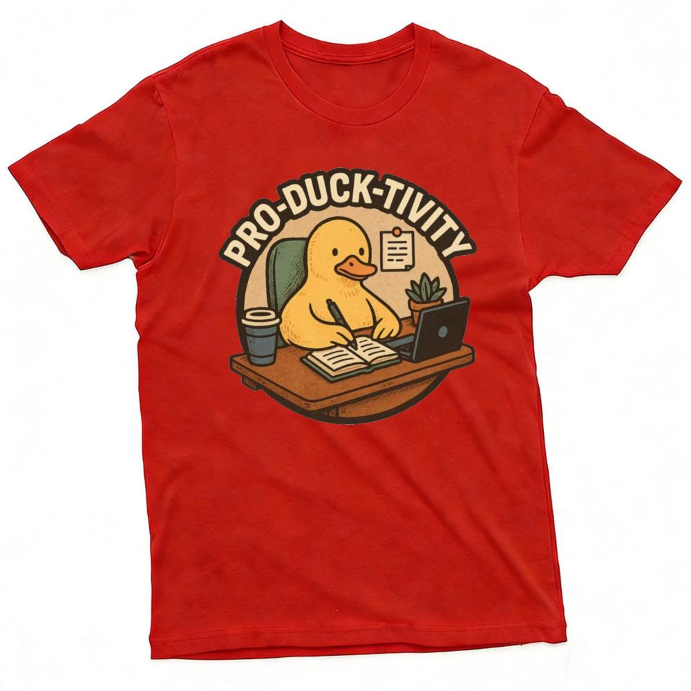 ProDuckTivity Funny Duck Working At Desk Office Humor Graphic T Shirt Unisex Casual Daily Wear Summer Short T Shirt