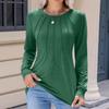 Women's Fashion Casual Solid Color Pleated Comfortable Round Neck Loose Long Sleeve T-shirt Top