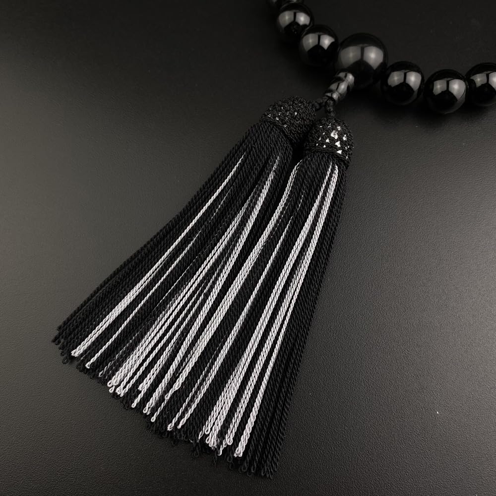 [WONDERFUL LOTUS] Men's Prayer Beads, 22 Beads, Onyx, Two-Color Silk Tassel, Prayer Beads Bag Included, Suitable for All Sects, Informal, Black,