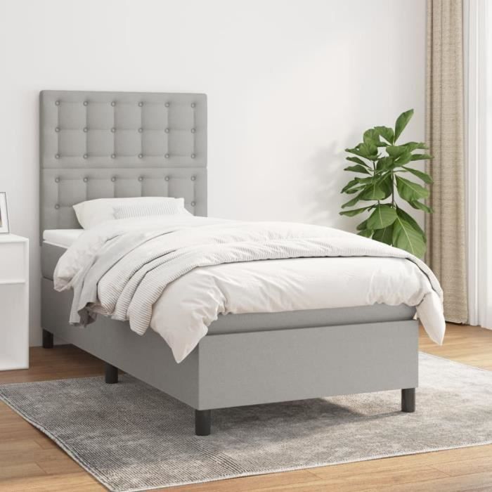 VidaXL Divan Bed with Mattress Light Grey 90x200 Cm Fabric - Model 3142065