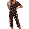Women's Christmas Print Two Piece Athletic Outfit Short Sleeve Top and Casual Pants