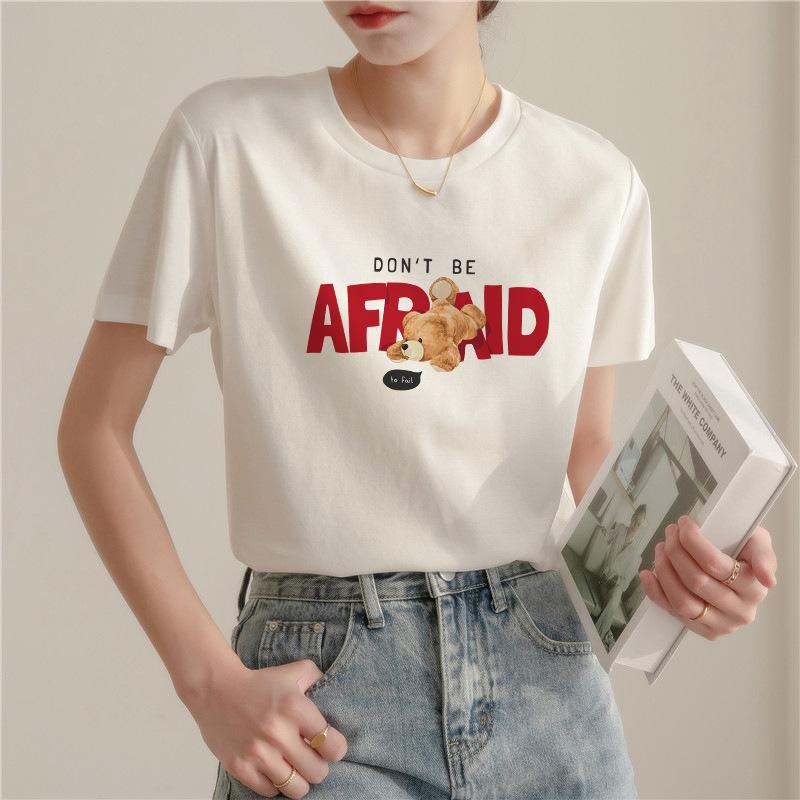 [] Pure cotton heavy-duty thickened white short-sleeved T-shirt women s half-sleeved summer new loose and versatile M
