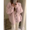 Herbst Retro V-Ausschnitt Langarm Strickpullover Jacke Damenmode Solide Casual Winter Damen Strickjacken Tops Elegant Button Up Lady Cardigan 25637
