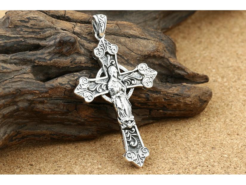 S925 Sterling Silver Retro Thai Pattern Cross Pendant