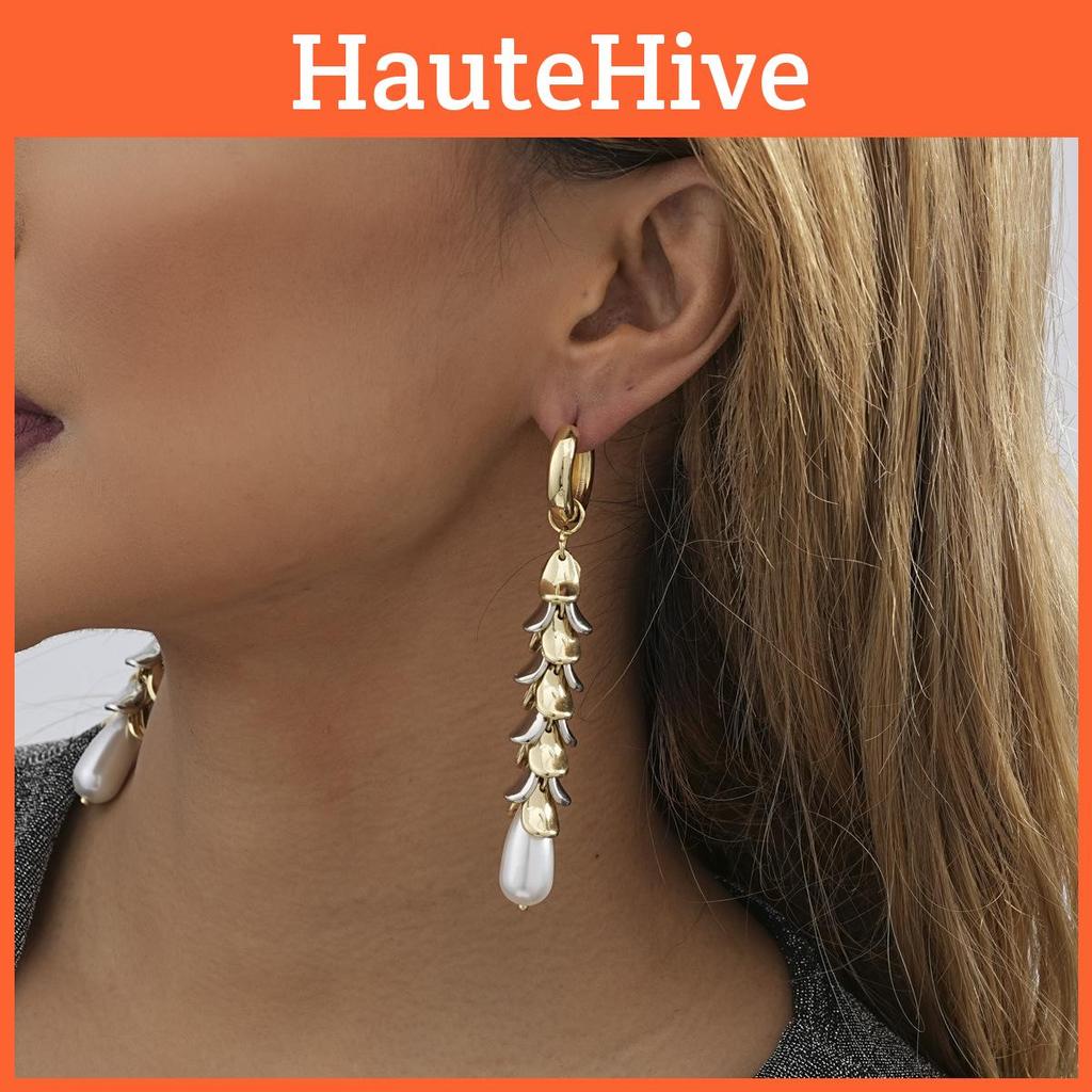 Stylish Gold-plated Asymmetric Earrings With Faux Pearl For Women Street Style