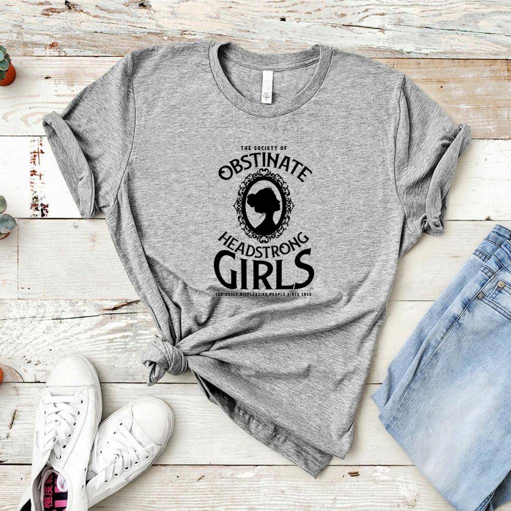 The Society of Obstinate Headstrong Girls T-Shirt Jane Austen Quotes T Shirt Feminist Shirt Women T-shirts Short Sleeve Tees Top