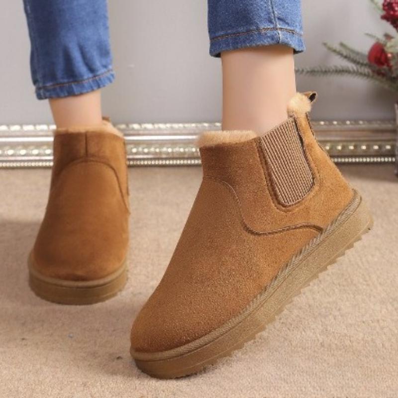 Women's Solid Color Fluffy Boots, Slip On Fleece Lining Platform Soft Sole Boots, Winter Plush Non-slip Warm Boots