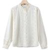 Women's Apricot Lace Collar Embroidered Long Sleeve Shirt - Spring 2025 Collection