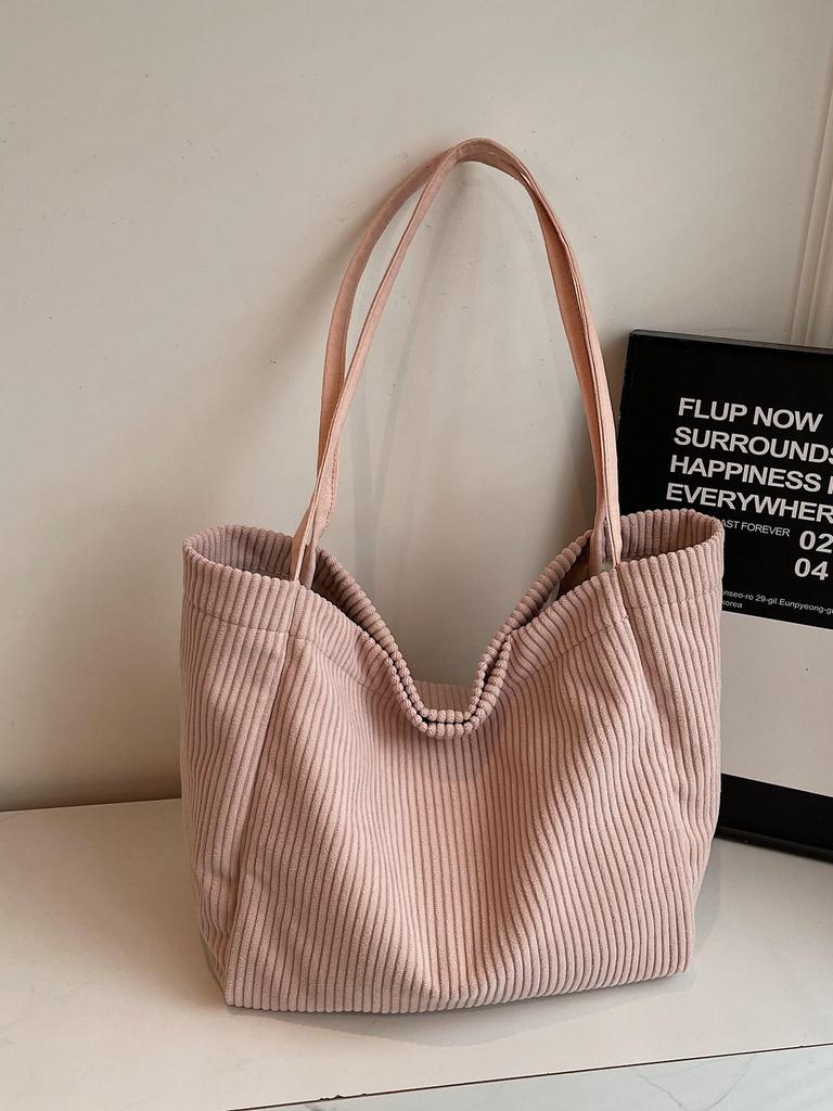 Retro Kord Große Kapazität Tragetasche - Einfache, einfarbige Damen Schultertasche