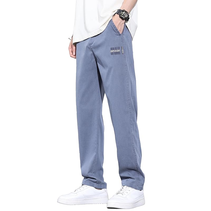 

[Fasshonrida] casual Semi-wide slacks men s pants moisture permeability ventilation tencel wide pants cool stretch pants for summer bottoms Trousers