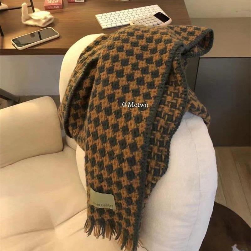 Soft Glutinous Plaid Ins Scarf for Women Winter New Korean Style Good Match Student Shawl Warm Scarf Christmas