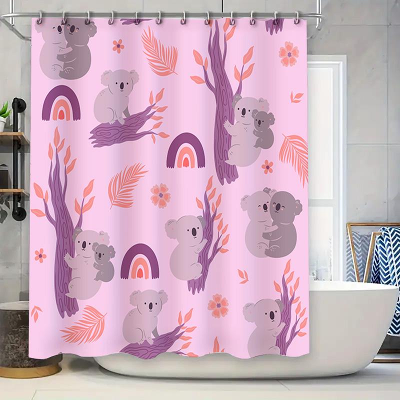 

Pink Animal Print Shower Curtain Koala Pattern Home Decor Bathroom Decoration Waterproof Fabric 72X84In (L) W60H190(CM)-1 Pcs
