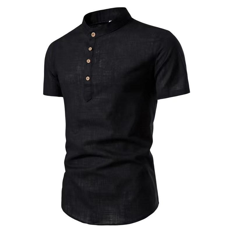 

Men s Summer Solid Color Plus Size Slim Shirt Standing Business Collar Short-sleeved Simple Blouse 4XL чорний