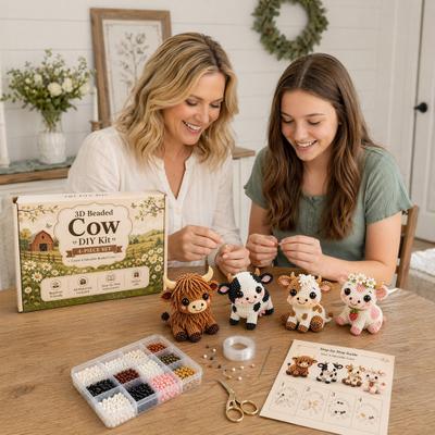 Kit de Manualidades con Cuentas 3D, Set de Arte con Cuentas Hecho a Mano DIY, Vacas Lindas, Pájaros, Set de Bordado con Cuentas de Setas para Principiantes, Entusiastas de las Manualidades,