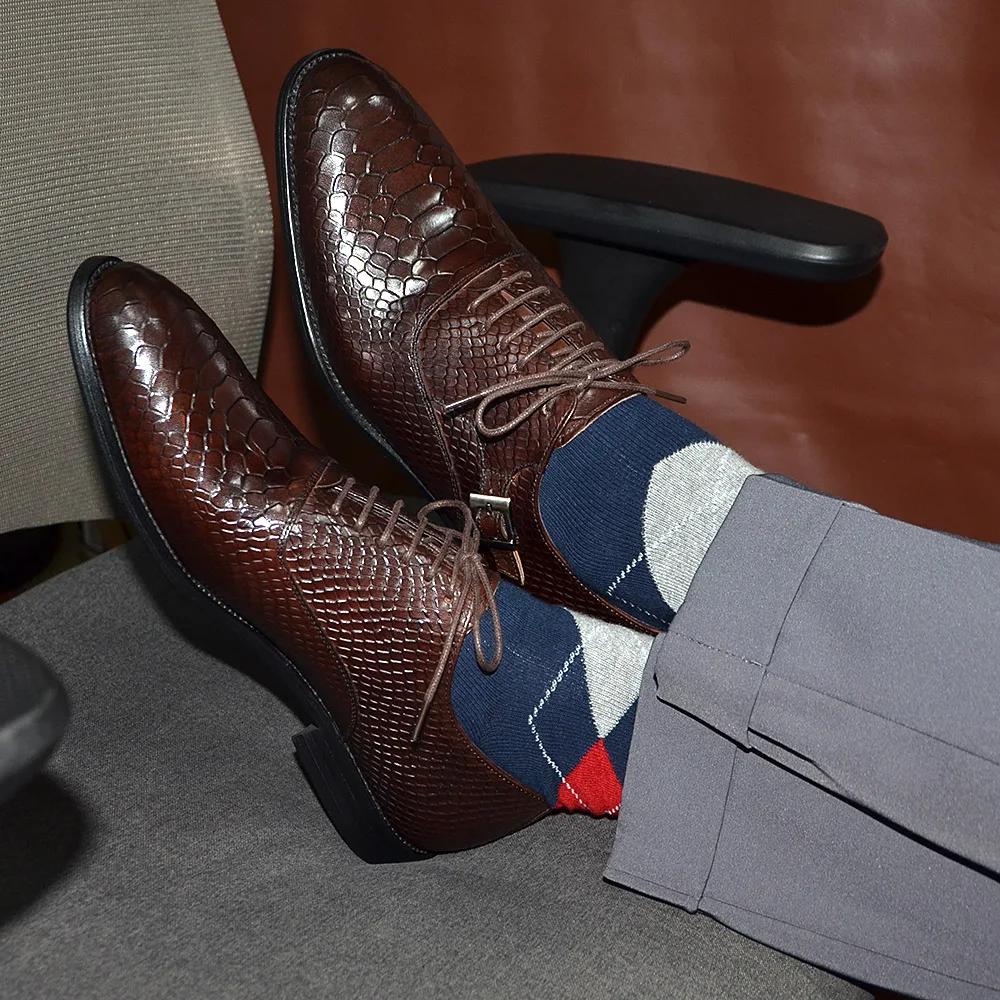 Handmade Cow Leather Men Oxfords Snakes Print Banquet Ceremony Wedding Lace Up Buckle Dress Shoes Male Business Office Footwear