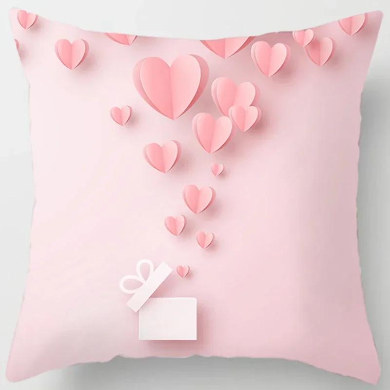 Pink Cute Love Printing Square Pillowcase, Home Decoration, Car Sofa Cushion