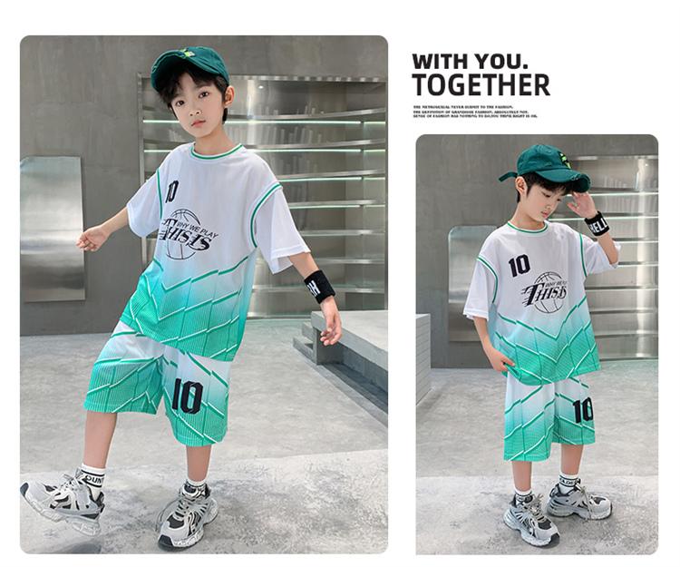 Boys' summer basketball suit set new 2026 mid to large children's summer short sleeved quick drying sports football suit trend