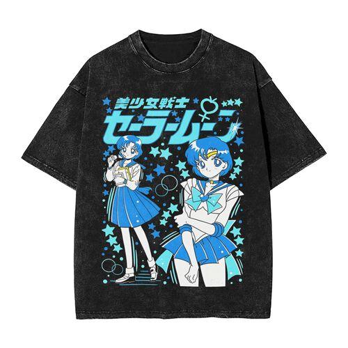 New Edition Pretty Sailor Moon Graphic Print TShirt Vintage Cotton Washed ShortSleeved Top for Men Women Streetwear