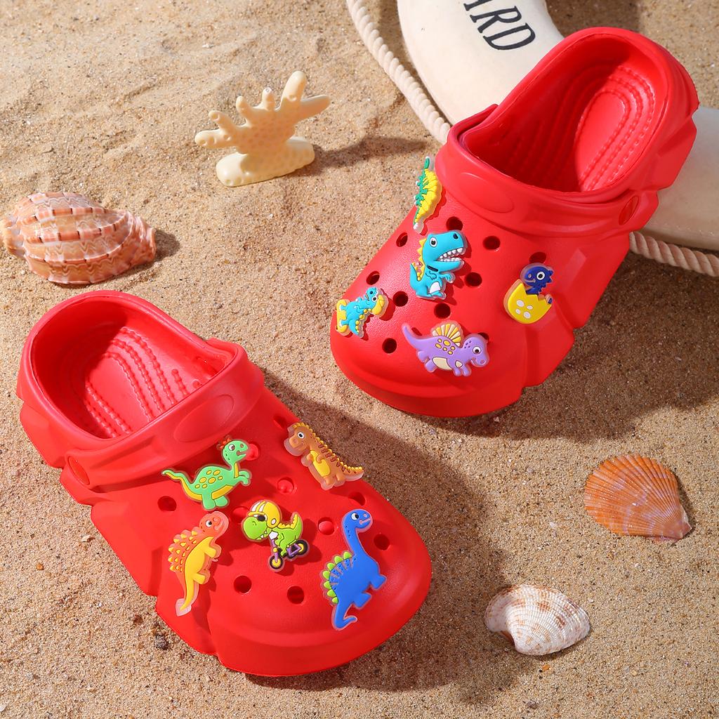 Boys' Casual Breathable Clogs with Luminous Cartoon Dinosaur Decoration, Lightweight Clogs for Shower, Beach and Pool 3057