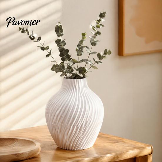 Narrow Neck Vase Modern Spiral Ribbed Vase, 3D Printed Dried Flower Matte White Decorative for Living Room Shelf Table Centerpiece Artistic