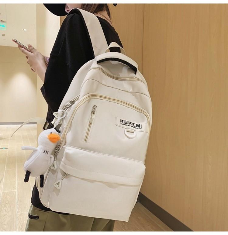 Large Capacity Nylon College Style Backpack For Men And Women High School Students Couples White