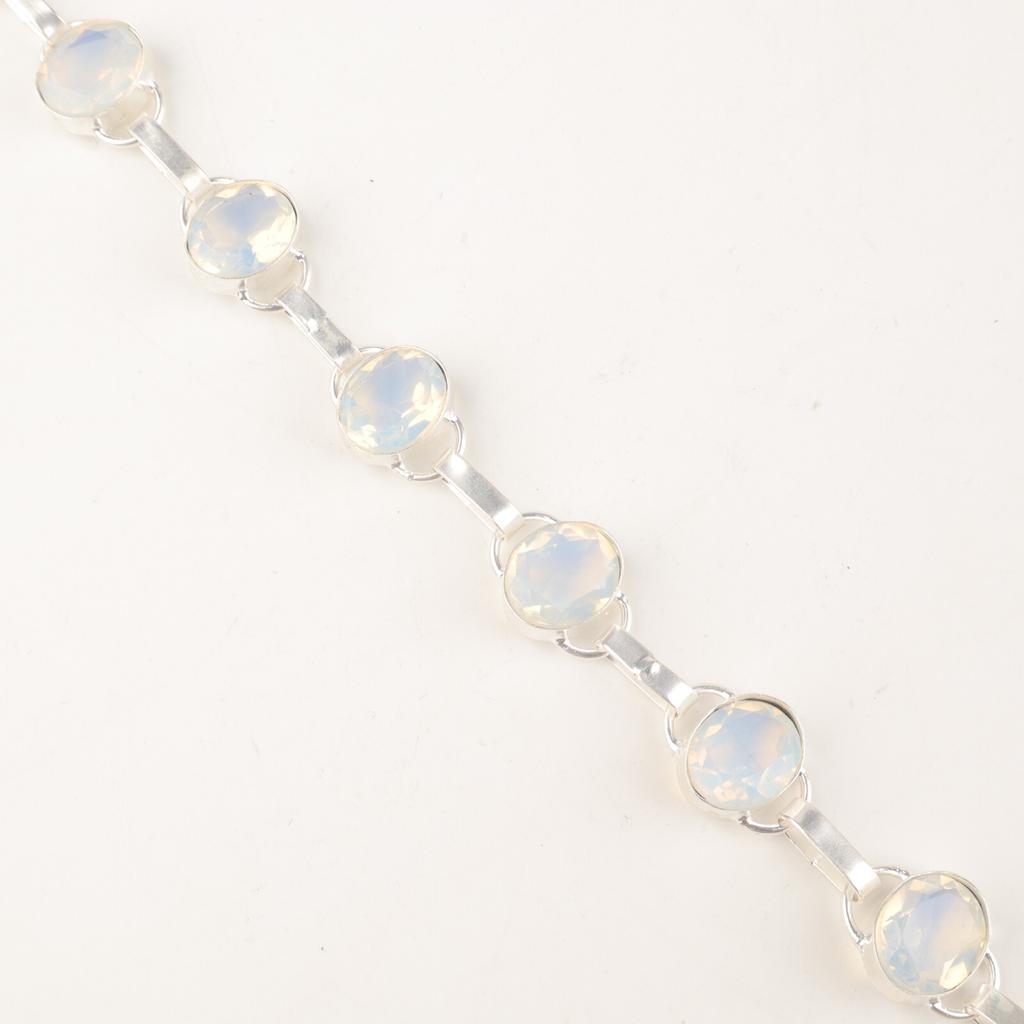 Milky Opal Gemstone 925 Sterling Silver Jewelry Bracelet 9" Personalized Gift RB-6-10