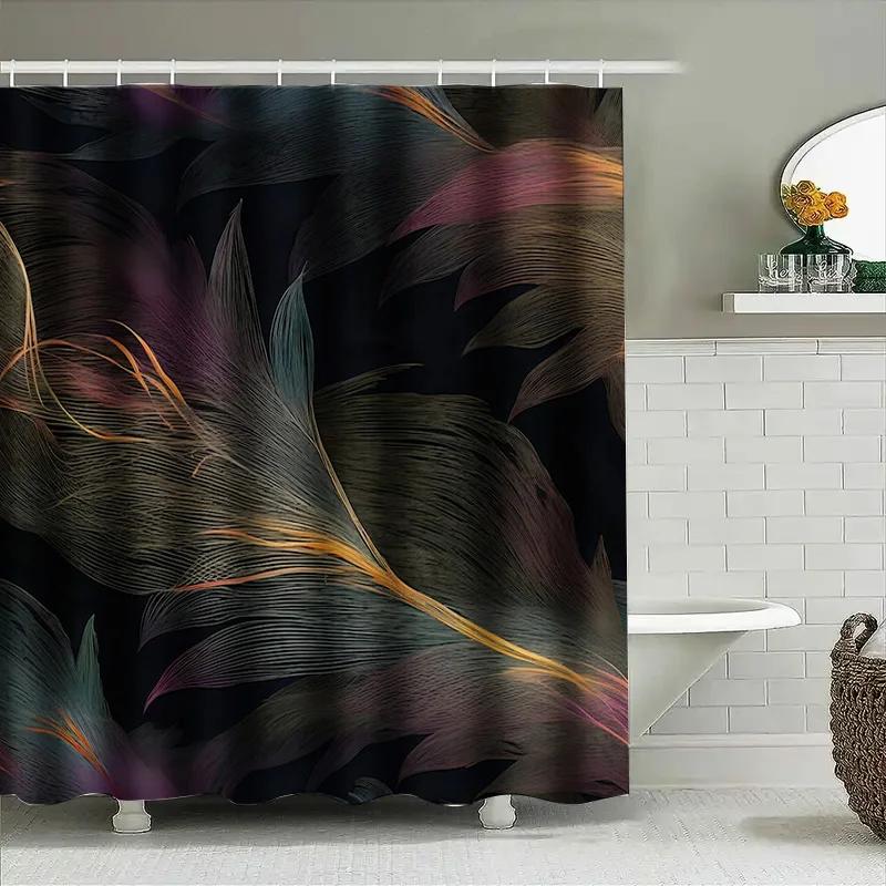Luxury Bathroom Shower Curtain With Colorful Feather Print Decor Waterproof Fabric For Bathrooms