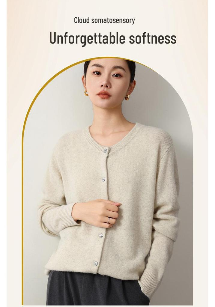 Yak Wool Women's Round Neck Cardigan - 2026 Autumn/Winter Solid Color Single-Breasted Sweater, Elegant Style