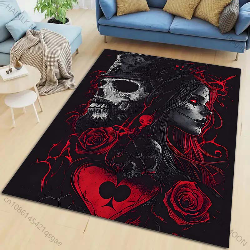 New product Skull with hat roses red Carpet for Living Room Bedroom Bedside Floor Mat Cloakroom Children Playing Mat Area Rug