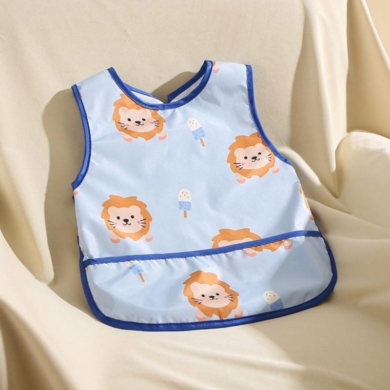 Absorbent Baby Weaning Bib with Food Catcher Pocket for Convenient Eating Machine Washable Reversible Feeding Apron