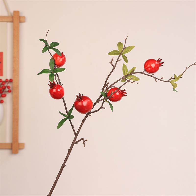 Pomegranate & Persimmon Fruit Tree Branch Bouquet: Artificial Floral Decoration for Living and Dining Rooms