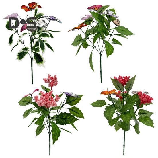 Artificial Berry Branch Faux Green Leaf Branch with Butterflies Realistic Simulated Greenery Branch for Home Table Decor Christmas Valentine's Day