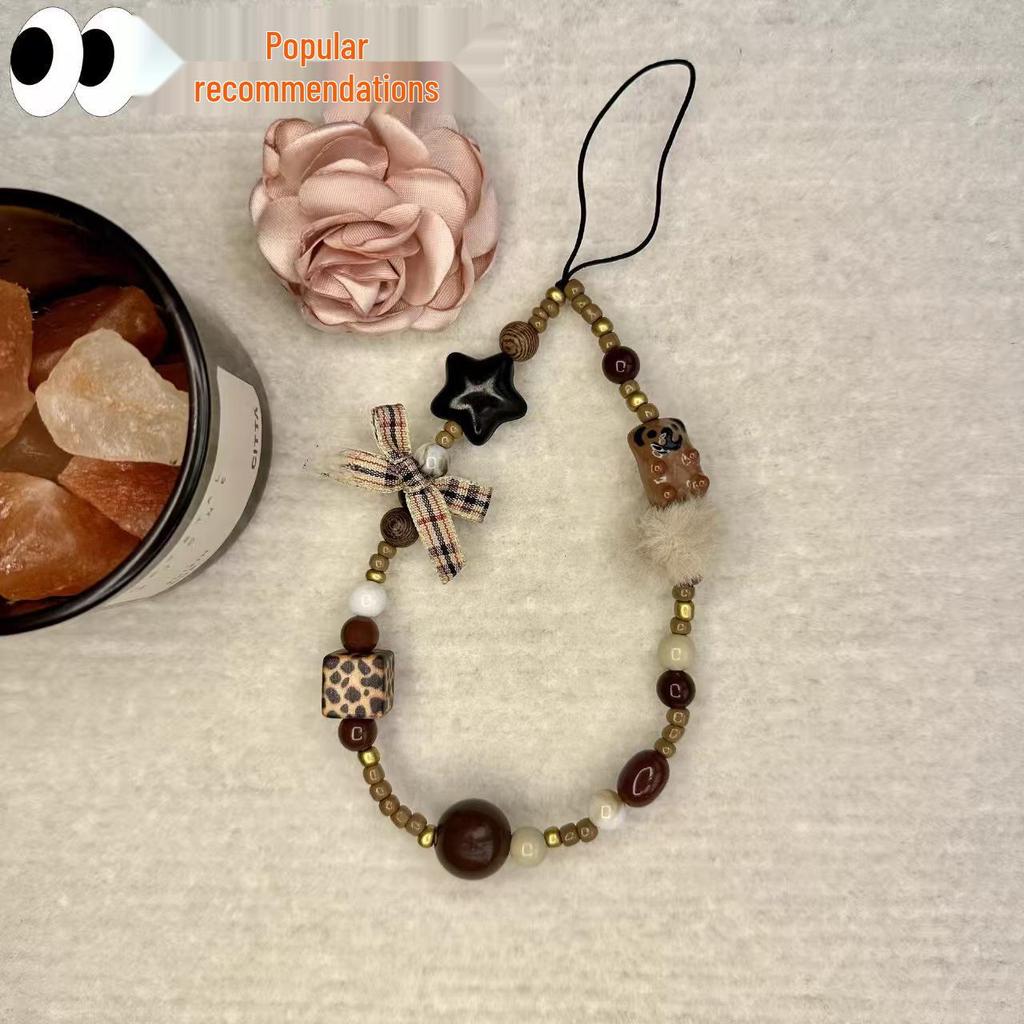 Retro Coffee Bead Phone Case Bracelet Strap - Universal DIY Pendant