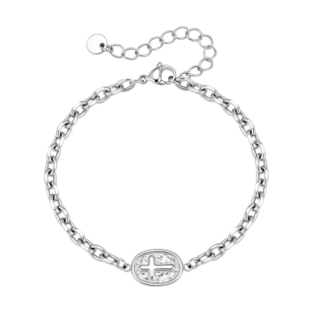 Modische Silberfarbene Edelstahl-Kreuzmuster-Ovale Charms-Armbänder für Männer, Vintage Stilvoller Schmuck Geschenk