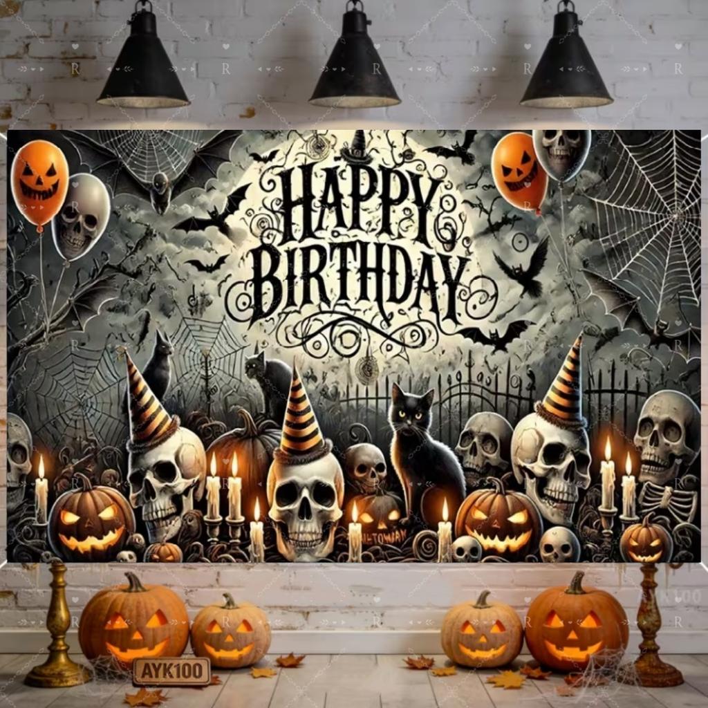 Halloween Decor Supplies Banner Spooky Graveyard Pumpkin Bat Skull Background Festival Party Decor Photography Backdrop Props488