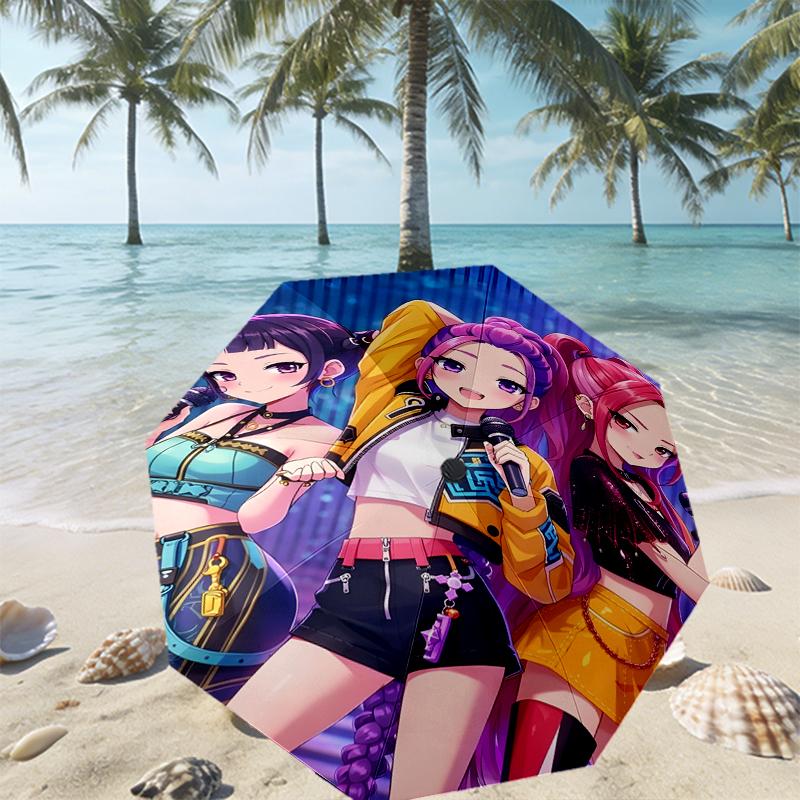 KPop Dämonenjäger Druck Regenschirm Automatisches Öffnen/Schließen - Tragbares Faltbares Design - Tägliche Nutzung für Reisen/Outdoor - Geschenk zum Geburtstag